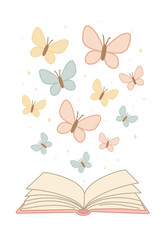 vector illustration the butterfly that came out of the book transparent background. suitable for banner, poster, social media, wallpaper and background.