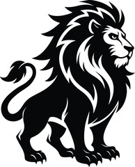 Fototapeta premium Lion head vector illustration in black silhouette style with wild animal and tattoo design elements