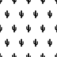 Cactus pattern seamless. Simple cactuses silhouettes. Repeated saguaro mexican. Repeating tropical prints. Mexico background. Desert wallpaper for design travel. Plant cacti. Vector illustration © Omeris