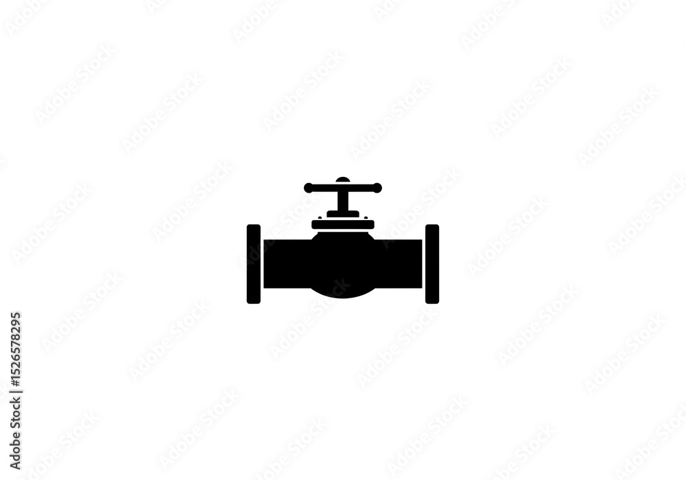 Poster a black silhouette of a valve with a handle and two pipes on a white background in a simple style
