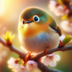 A cute Bird AI sits in a tree.