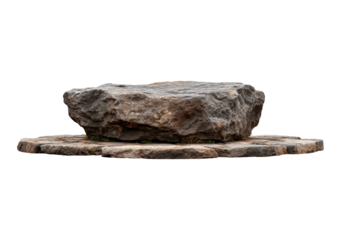 Natural stone pedestal display for product presentation on transparent background, PNG