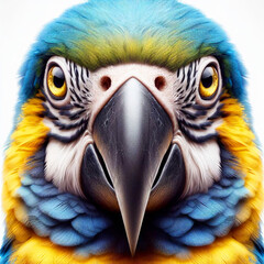 Macro, face of a parrot, illustration. AI