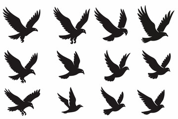 Silhouette vector set of flying bird wings in black design