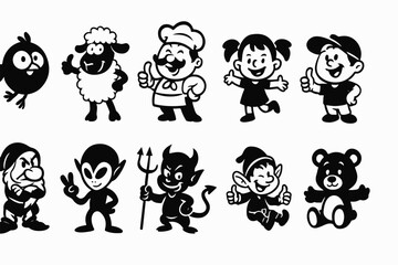 Set of funny cartoon kids and people with playful expressions and cute animal characters