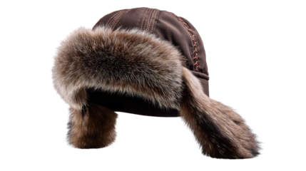Brown Fur Trapper Hat: Stylish brown leather trapper hat with luxurious fur trim, perfect for winter warmth and outdoor adventures.  