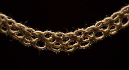 Macrame rope art with intricate knot design on dark background