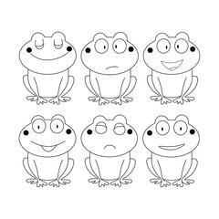 Funny Frog Faces Vector Pack – Minimal Line Art Stroke Frogs with 6 Cartoon Expressions