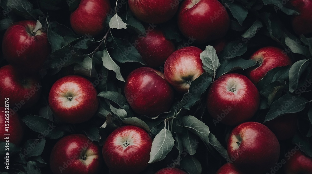 Poster a beautiful display of glossy red apples from above