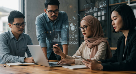 Diverse team collaborating digital workspace innovative solutions seamless teamwork