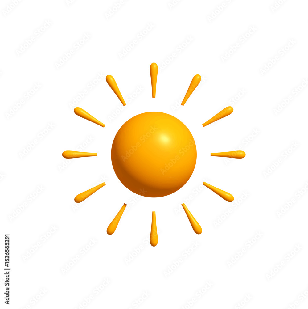 Aufkleber glossy sun icon with teardrop rays in 3d style. bright summer symbol for weather apps, ui design, cl