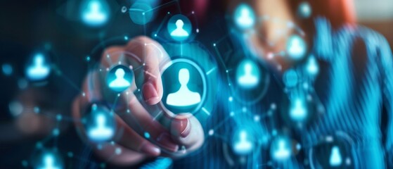 A digital interface showcasing user connections with glowing icons, emphasizing networking and communication in a modern context.