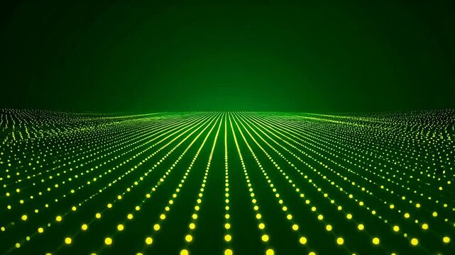 Green gradient backdrop with glowing dots and parallel lines
