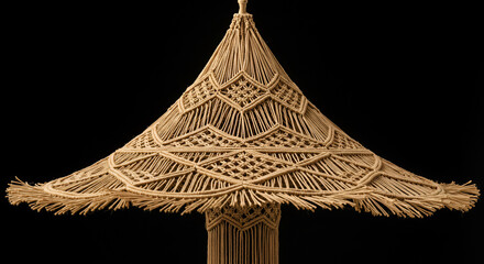 Macrame lampshade with intricate design on black background