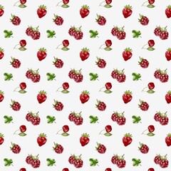 Fresh strawberry and raspberry watercolor pattern for textile design and packaging