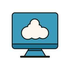 Modern vector illustration of cloud symbol displayed on computer screen in minimal tech and IT style