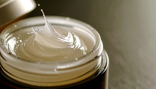 Luxurious Creamy Gel Texture in Glass Jar Close Up Shot Perfect for Skincare or Beauty Product Advertising