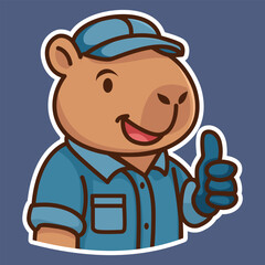 A cute adorable capybara mechanical repair illustation set design 