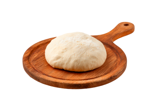 Fresh dough ball on wooden board for baking preparation on transparent background, PNG