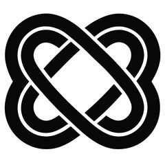 Intertwined black lines forming a geometric knot isolated on white background