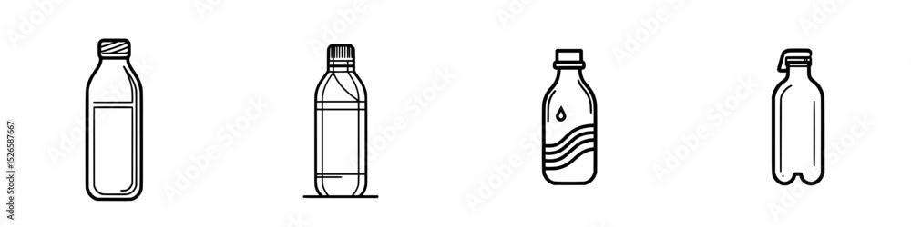 Poster diverse bottle icon set showcasing various shapes and designs for digital and print projects
