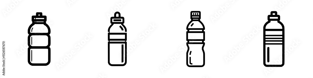 Poster various simple icons representing different styles of water bottles designed for graphic use in mode