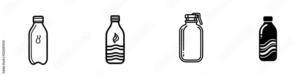 Poster icon set featuring various bottle designs for different uses and contexts in a minimalist style