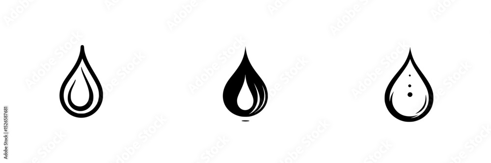 Poster icon set featuring three distinct water droplet designs suitable for various digital applications an