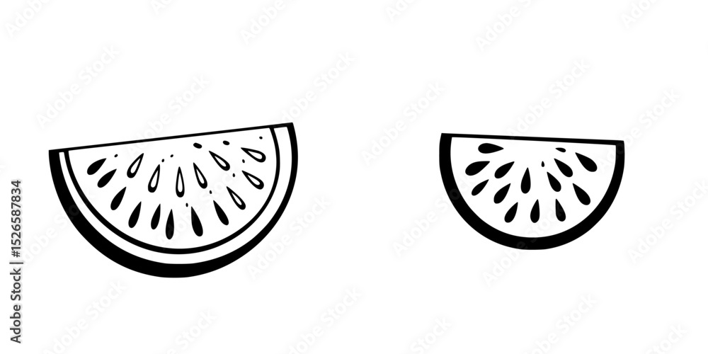 Poster stylized icon set featuring slices of watermelon in two sizes on a plain background