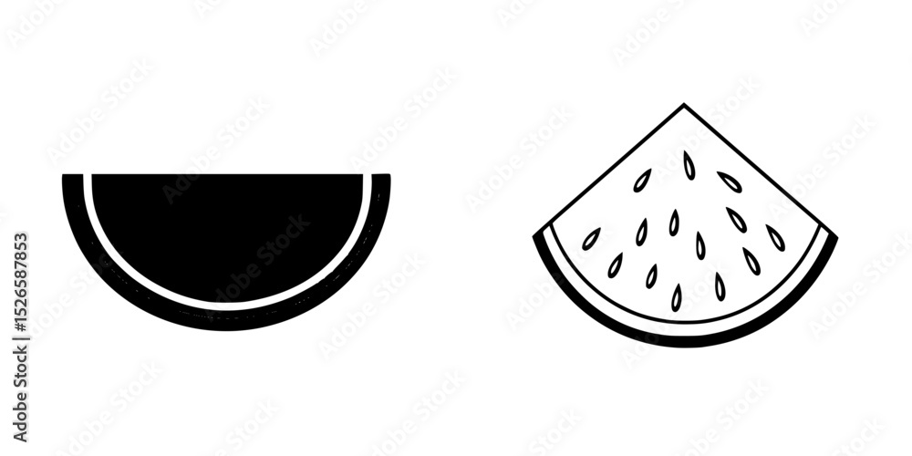 Poster watermelon icon set featuring a stylized half and a wedge design suitable for various applications