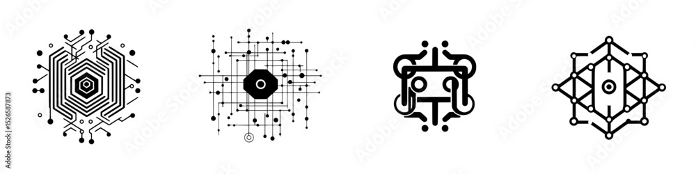 Poster variety of icon designs featuring geometric patterns and intricate details suitable for digital appl