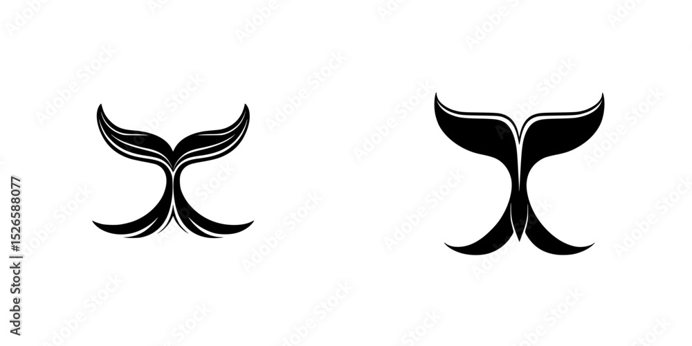 Poster icon set featuring stylized whale tails in two distinct designs on a clean background for versatile 