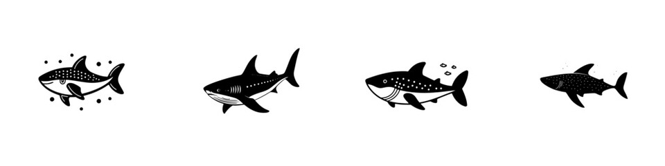 Fototapeta premium Diverse collection of shark icons showcasing different species in a minimalistic style suited for various design projects