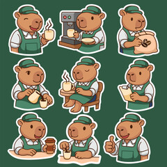 Enjoying Capybara Cofee Set Adorable Illustration