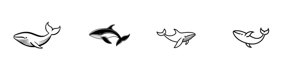 Obraz premium Stylized icon set of various whale species for ecological awareness and marine conservation themes