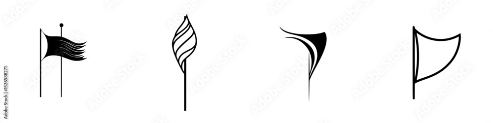 Poster icon set featuring various flag designs with distinctive shapes and styles suitable for diverse appl