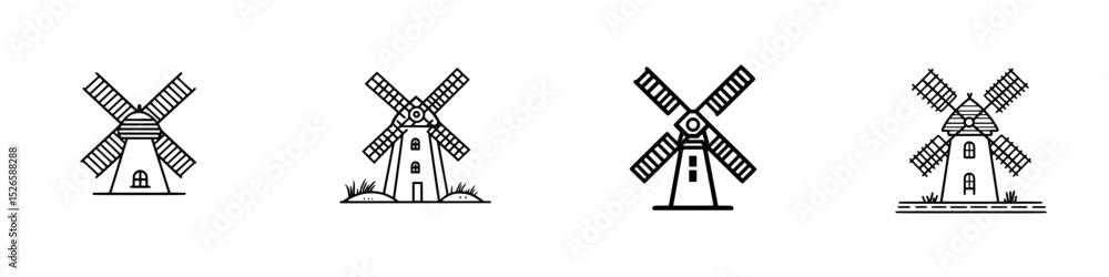 Poster creative windmill icon set featuring four unique designs suitable for various projects and themes