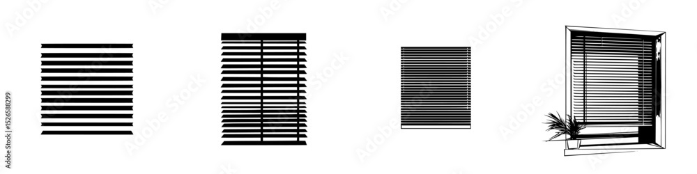Poster icon set of various types of window blinds showcasing different styles and arrangements for design p