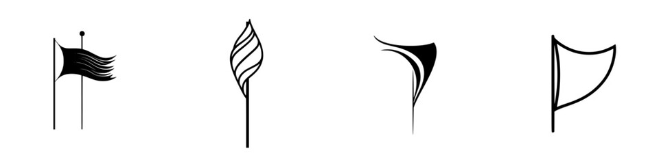 Icon set featuring various flag designs with distinctive shapes and styles suitable for diverse applications
