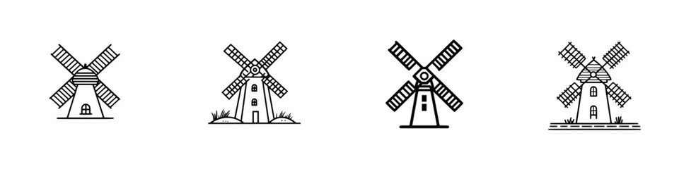Fototapeta premium Creative windmill icon set featuring four unique designs suitable for various projects and themes