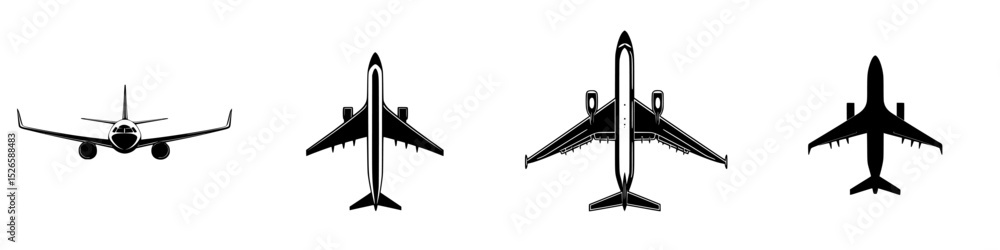 Poster various airplane icons representing different perspectives and styles for graphic design projects an