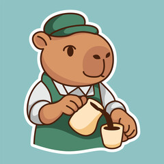 Enjoying Capybara Cofee Set Adorable Illustration