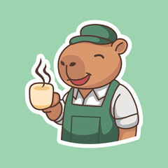 Enjoying Capybara Cofee Set Adorable Illustration