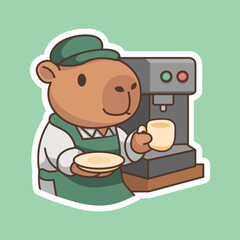 Enjoying Capybara Cofee Set Adorable Illustration