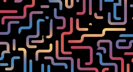 Abstract Gradient Maze of Interconnected Rounded Rectangles on Black Background