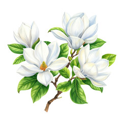 Obraz premium illustration of Magnolia Tree With Large White Flowers, watercolor vector, isolat