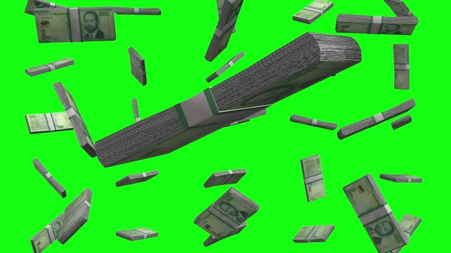 Mozambican meticais raining down in vibrant green display