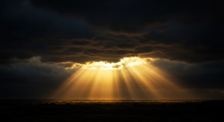 Sunlight Beams Breaking Through Dark Storm Clouds Landscape Nature