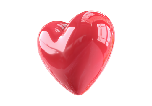 Shiny red heart shape romantic love symbol, On Transparent Background