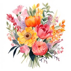 Bouquet watercolor painting flowers.